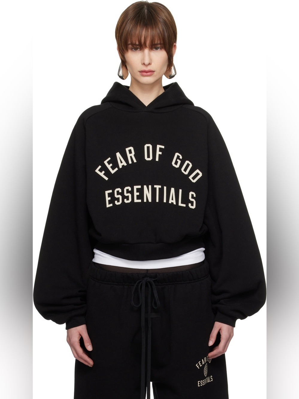 Essential Fear Of God Black Fleece Cropped Hoodie
